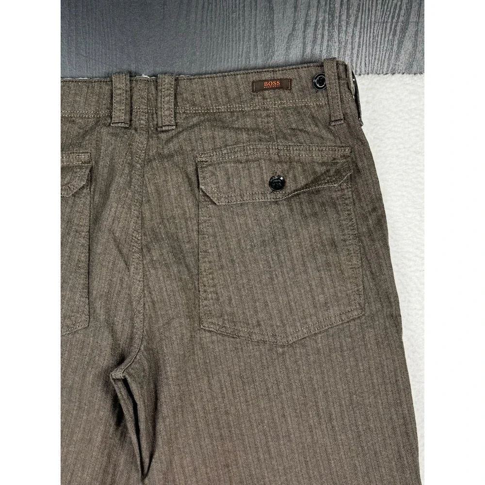 Hugo Boss Chino Pants Mens 52 Fits 34x32 Brown Herringbone Comfort Fit Golf